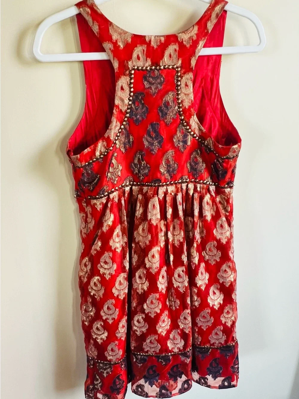 Free People Red Embellished Sleeveless Mini Dress Bohemian
